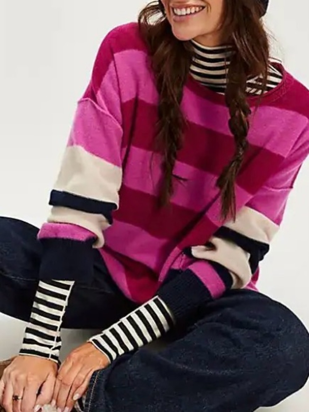 NWT Free People Addie Stripe Pullover 100% Cashmere Sweater
